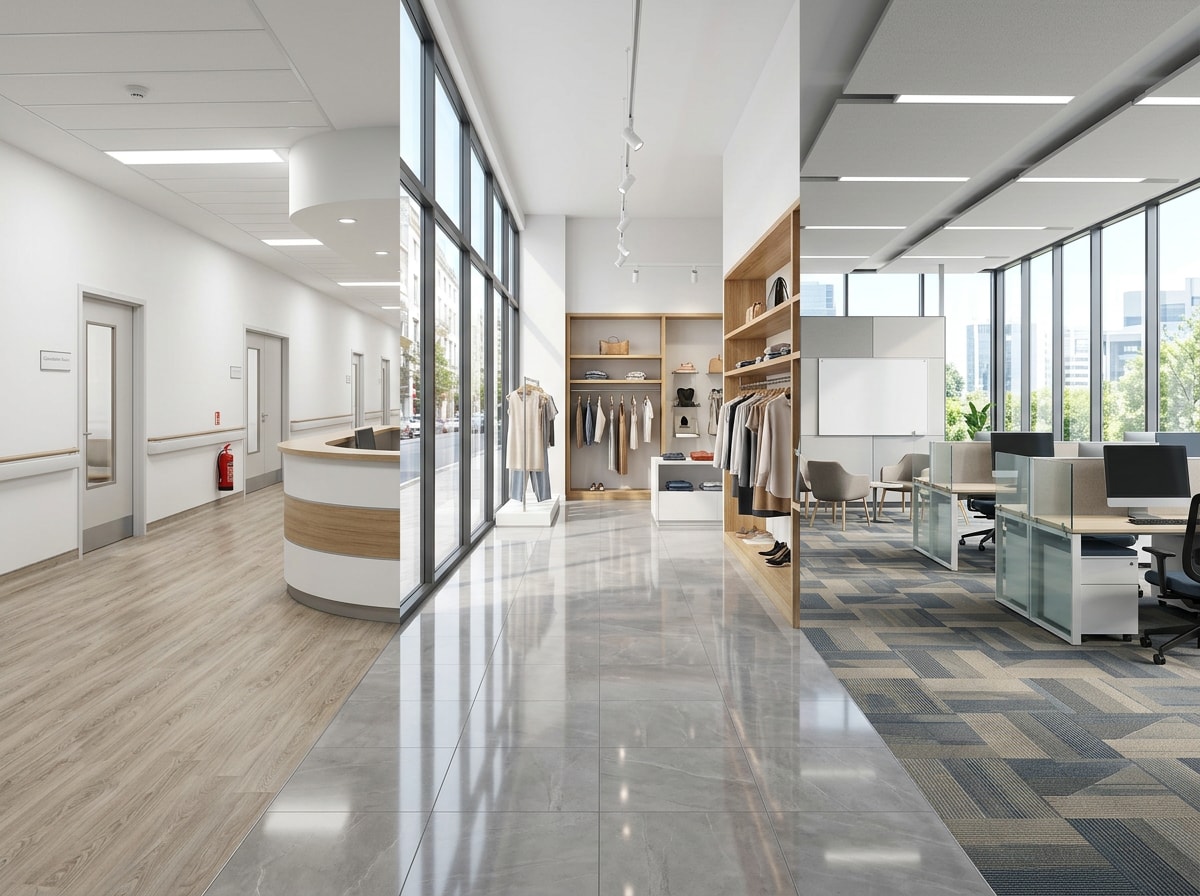 Completed healthcare, retail, and office flooring projects