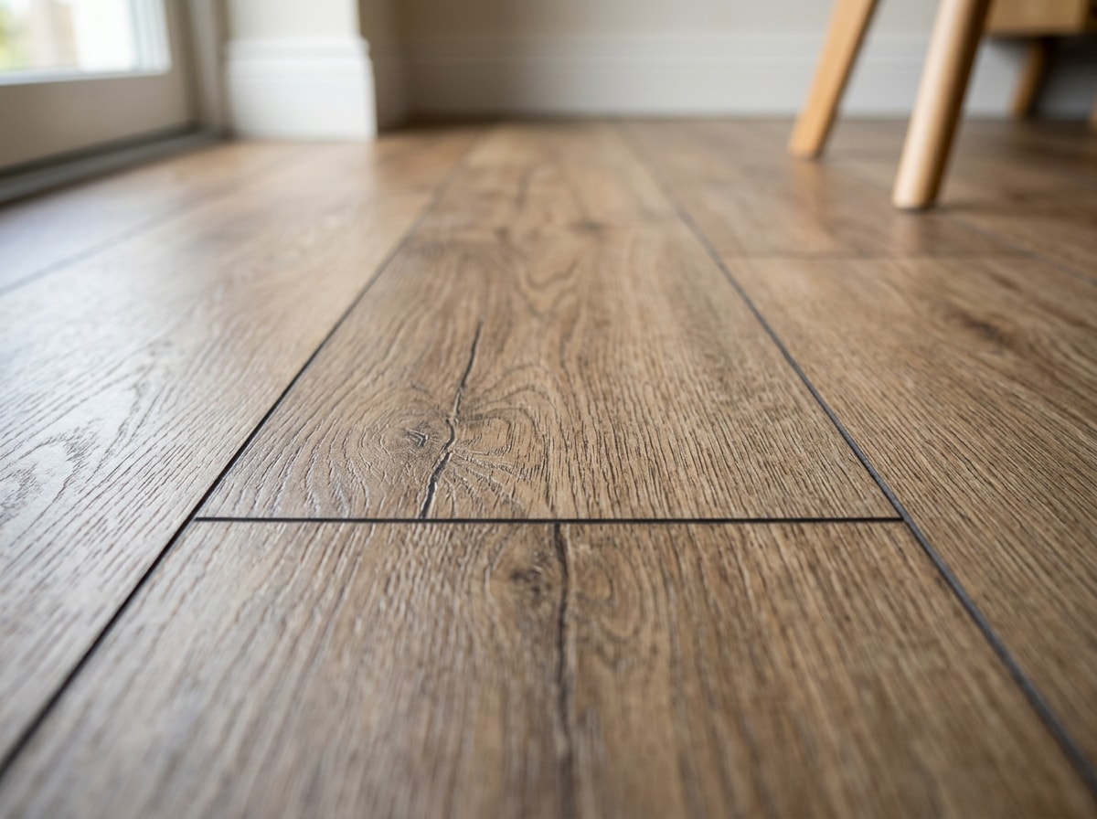 Close-up of a professionally cleaned luxury vinyl plank floor in a bright room
