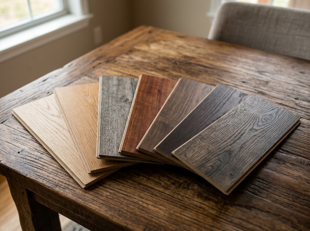 Laminate flooring style and AC rating swatch comparison for Oak Brook homes