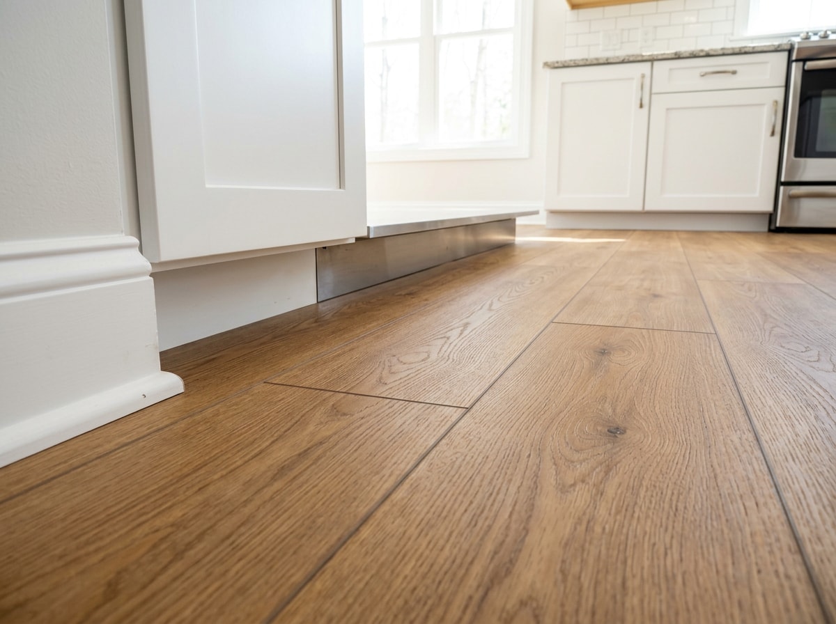 Installed WPC plank flooring in a bright Wheaton, IL kitchen
