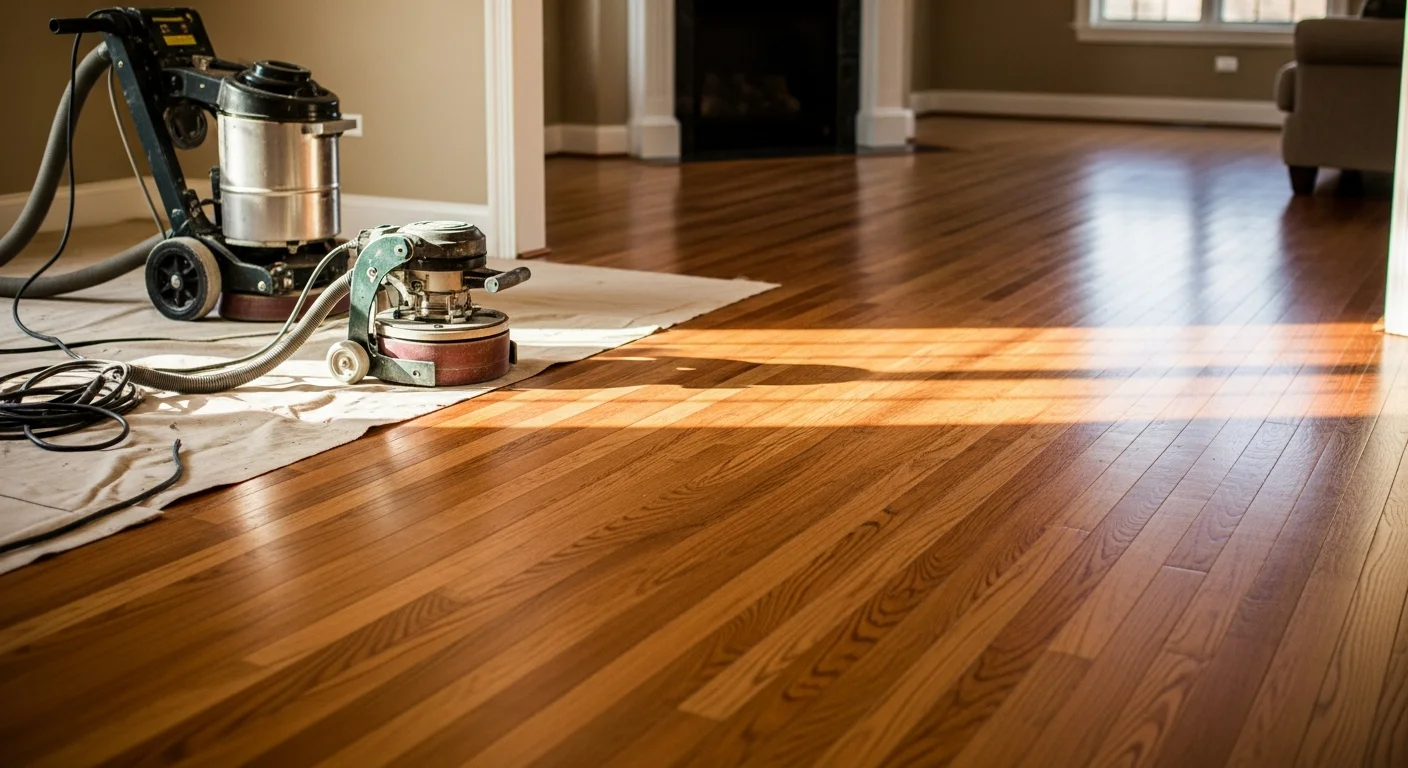 Professional flooring installation in progress showing hardwood and vinyl plank options