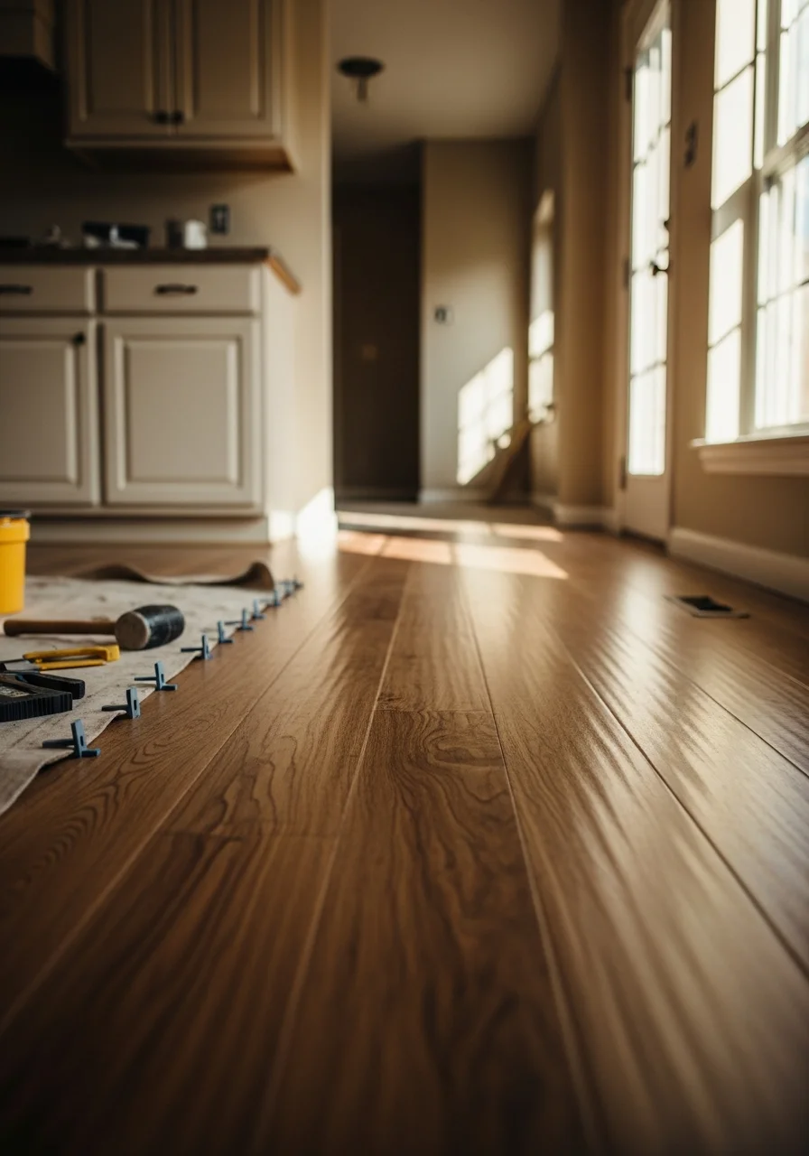 Professional hardwood flooring installation in Bolingbrook residential kitchen