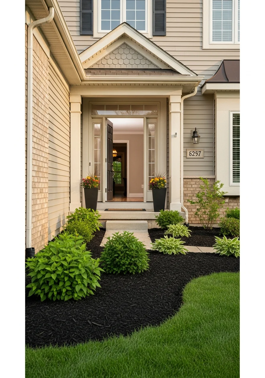 Close-up of a Naperville home's exterior with professional landscaping and quality finishes.