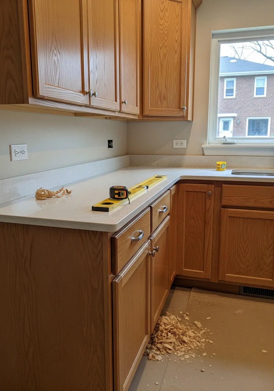 Custom kitchen cabinet installation and countertop in Palatine home